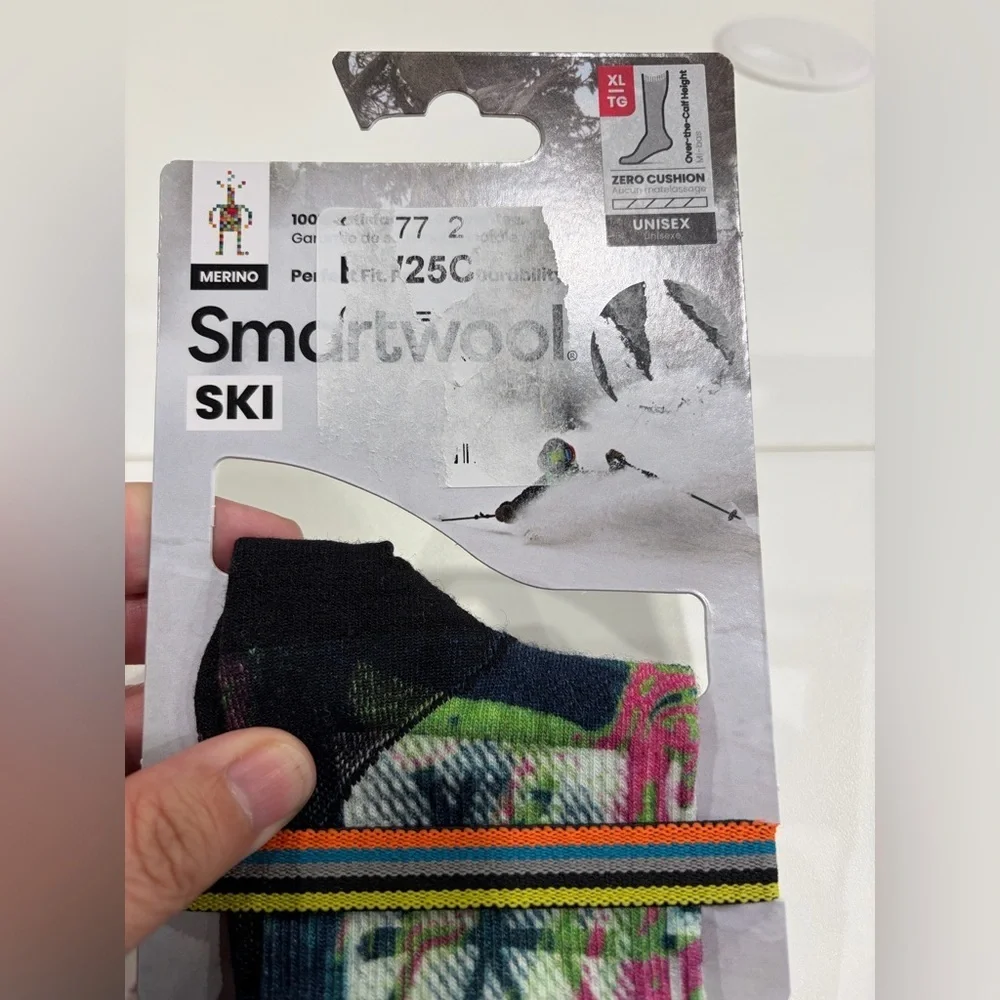 SmartWool Mens XL Zero Cushion Pow Print Ski Socks Blue Black NWT Over the Calf